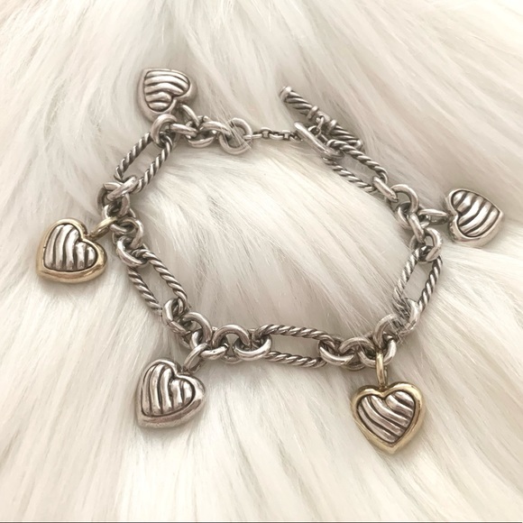 Vintage 18k David Yurman 5 hearts charm bracelet gold & silver.. - Picture 7 of 15